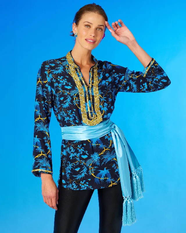 Darcy Tunic in Midnight Garden with Gold Embellishment