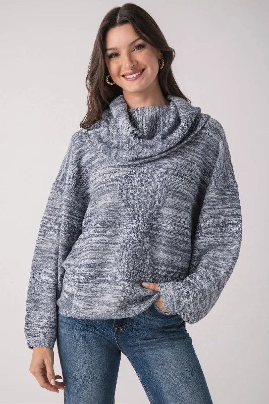 Fate Marled Yarn Cowl Neck Long Sleeve Sweater