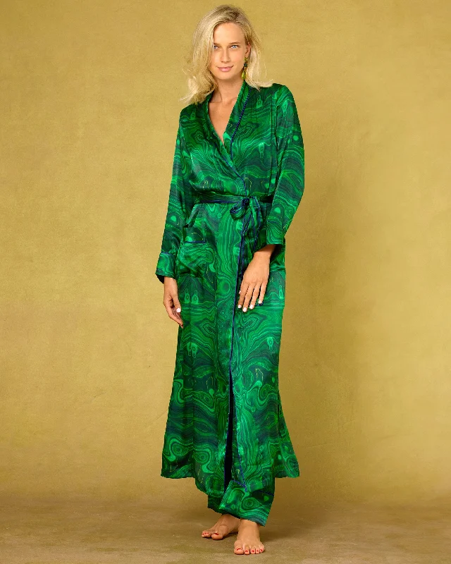 Fleur Washable Silk Robe in Precious Malachite