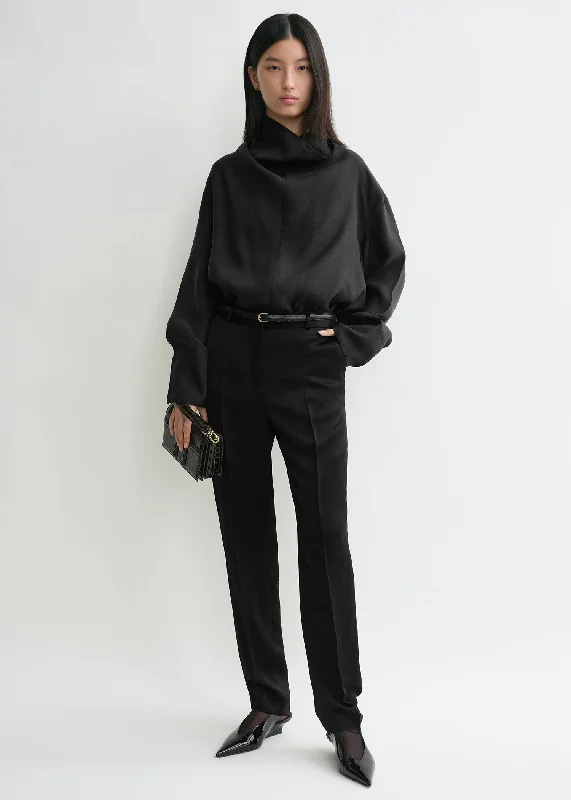 Funnel-neck organza blouse black