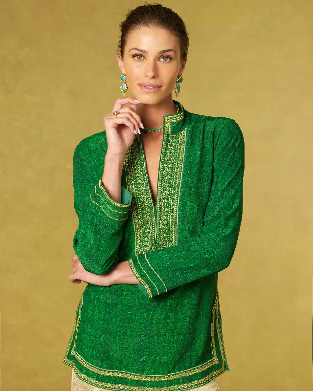 Isabelle Tunic in Malachite Burl and Gold Embroidery