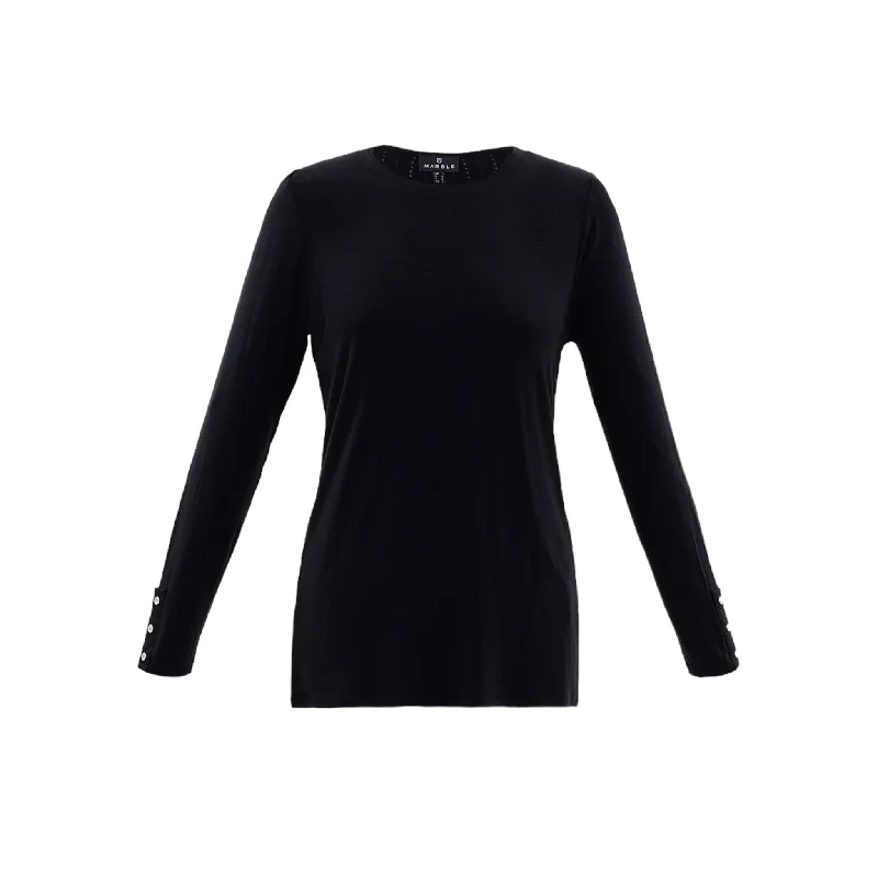 Marble Round Neck Top Black