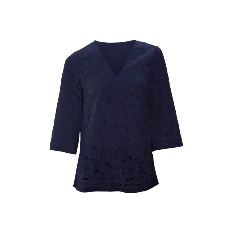 Marina V Lace Top with V Neck Navy