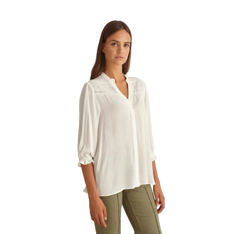 Marina V Open Neck Long Blouse White