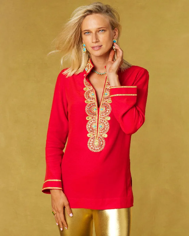 Noor Red Tunic with Gold Embellishment