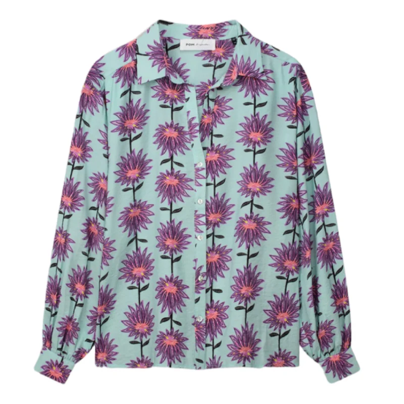 POM Amsterdam Violet Flower Blouse Aqua