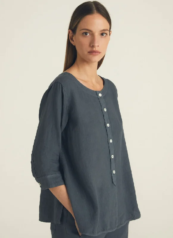 Popover Three-Quarter Sleeve Linen Top