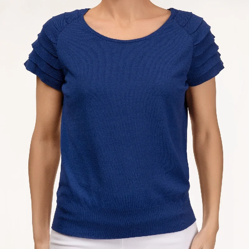 Ruffle Short Sleeve Pullover in Blue Ribbon