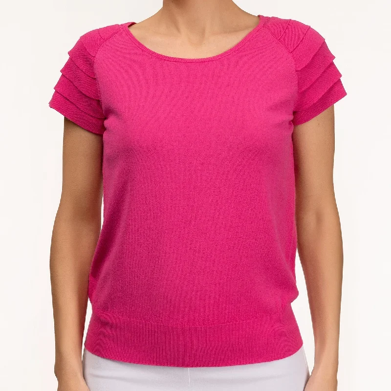 Ruffle Short Sleeve Pullover in Fuxia