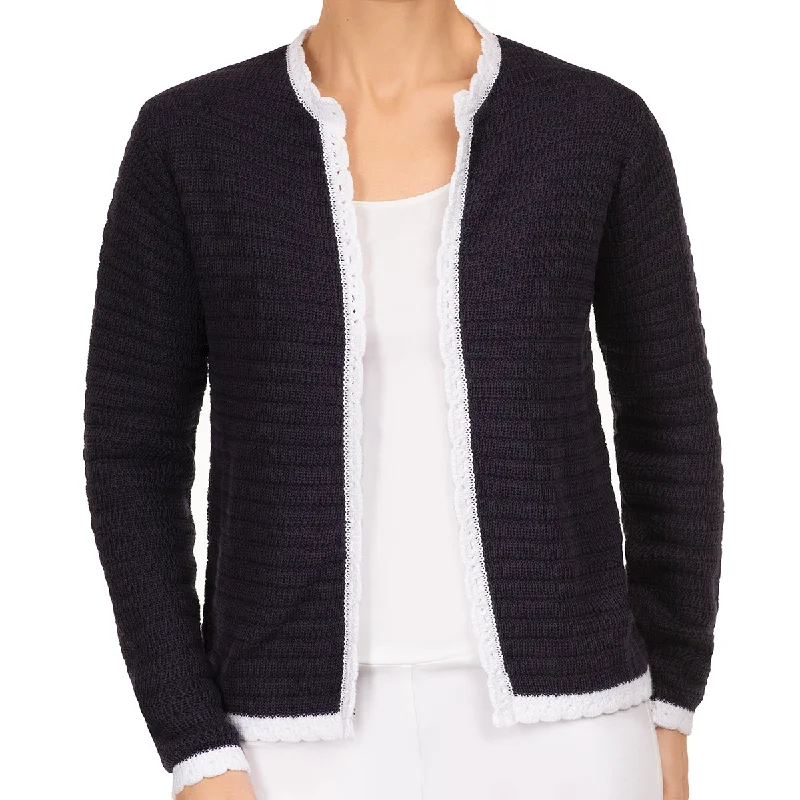 Scallop Edge Cardigan in Navy/White