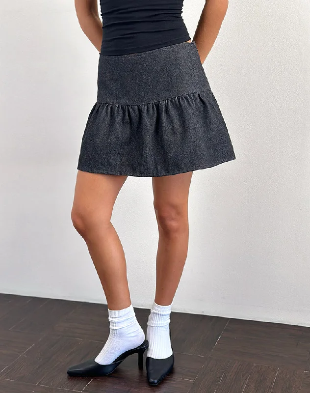 Raffita Mini Skirt in Black Denim Chambray